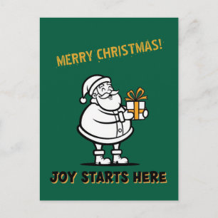 Joyful Santa with Gift Box Postcard