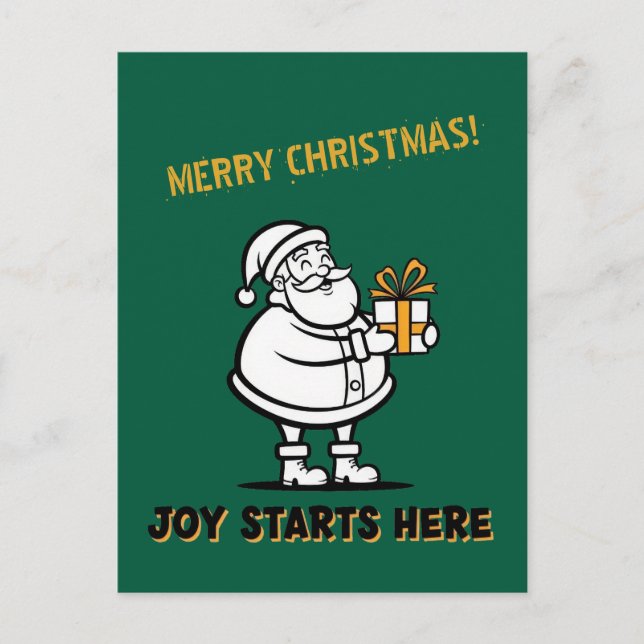 Joyful Santa with Gift Box Postcard (Front)