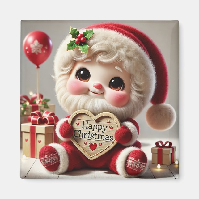 Joyful Santa's Christmas Greeting Magnet (Front)