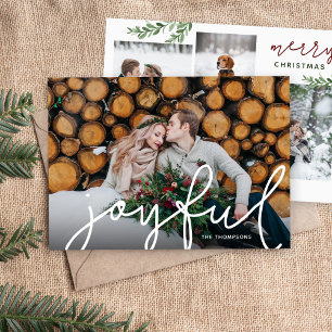 Joyful Script and Branches 5 Photo Flat Holiday Card