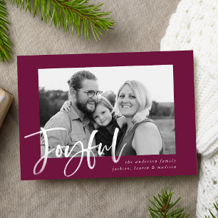 Joyful Script Berry Purple Photo Holiday Card