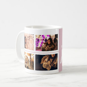 Joyful Script Blush Pink 4 Photo Collage Keepsake Coffee Mug