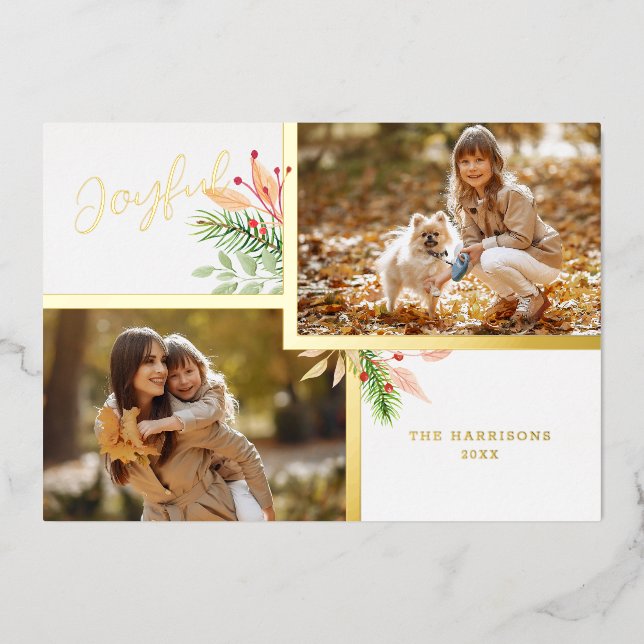 Joyful Script Botanical 2-Photo w/Gold Frame (Front)