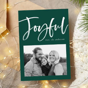 Joyful Script Green Holiday Photo Card
