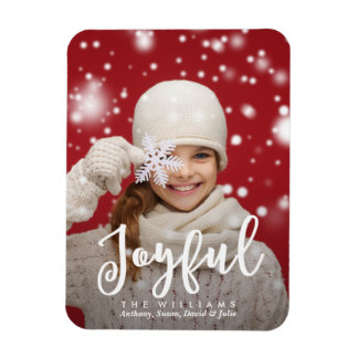 Joyful Script Modern Christmas | Holiday Photo Magnet