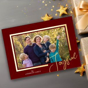 Joyful Script Modern Minimal Photo Christmas Foil 
