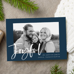 Joyful Script Navy Holiday Photo Card