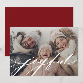 Joyful Script Overlay Photo Dark Red Holiday Card