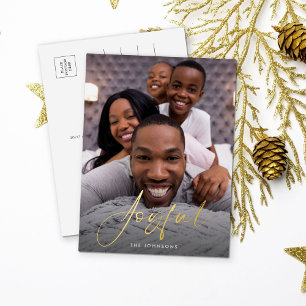 Joyful Script Photo Foil Holiday Postcard