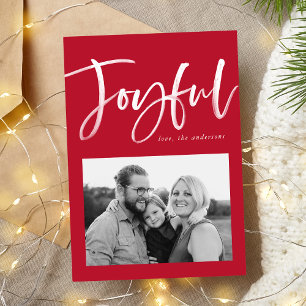Joyful Script   Red Holiday Photo Card