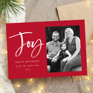 Joyful Script Red Photo Holiday Card