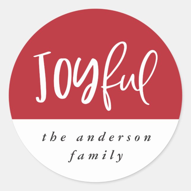 Joyful script text typography Christmas holiday Classic Round Sticker (Front)