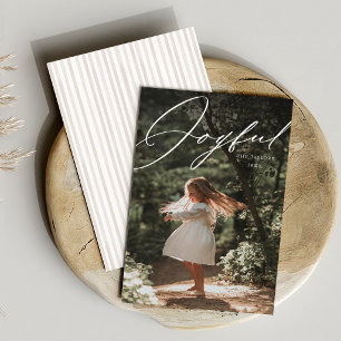 JOYFUL Script Vertical Photo Christmas Holiday Card
