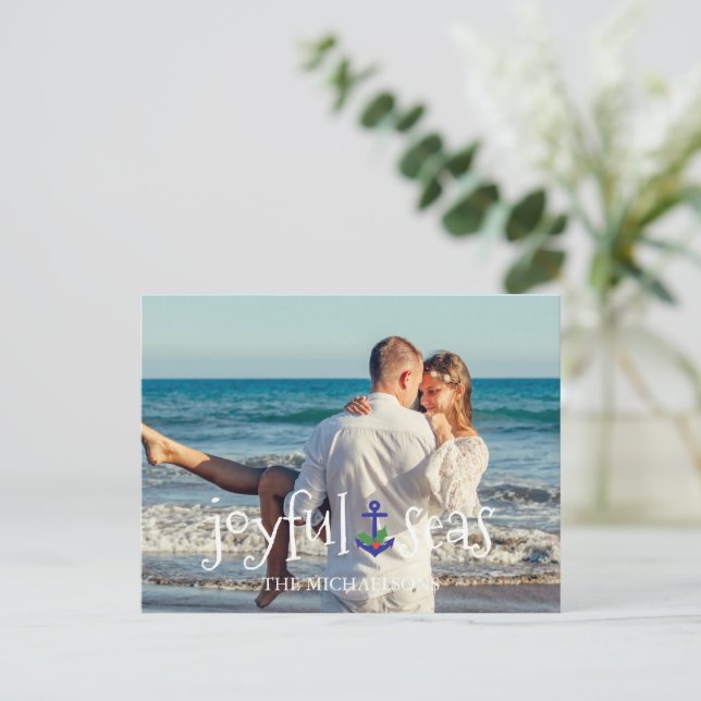 Joyful Seas Beach Nautical Christmas Holiday Postcard (Standing Front)