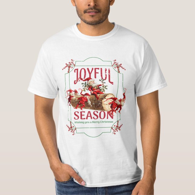 Joyful Season Festive Vintage Christmas Elves T-Shirt (Front)