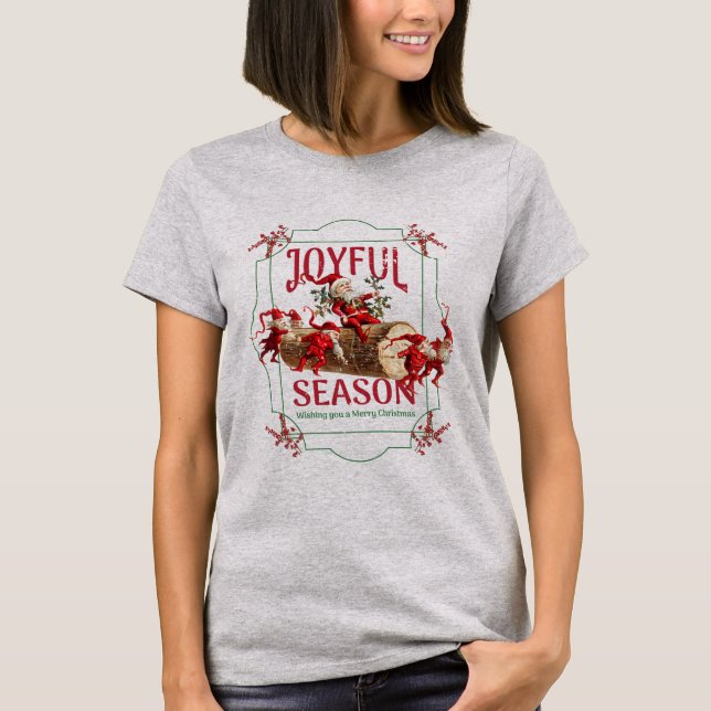Joyful Season Festive Vintage Christmas Elves T-Shirt (Front)