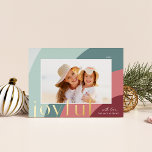 Joyful Shades | Modern Horizontal Photo<br><div class="desc">A chic and elegant holiday card design featuring a single horizontal or landscape-oriented photo in a unique arched layout, framed by organic stripe shapes in soft shades of sage green and berry red. "Joyful" appears beneath your photo in understated type, with the year at the top. Personalize with your family...</div>