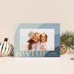 Joyful Shades | Modern Horizontal Photo<br><div class="desc">A chic and elegant holiday card design featuring a single horizontal or landscape-oriented photo in a unique arched layout, framed by organic stripe shapes in soft shades of blue. "Joyful" appears beneath your photo in understated type, with the year at the top. Personalize with your family name at the lower...</div>