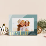 Joyful Shades | Modern Horizontal Photo<br><div class="desc">A chic and elegant holiday card design featuring a single horizontal or landscape-oriented photo in a unique arched layout, framed by organic stripe shapes in soft shades of sage and forest green. "Joyful" appears beneath your photo in understated type, with the year at the top. Personalize with your family name...</div>