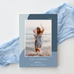 Joyful Shades Vertical Photo Hanukkah Silver<br><div class="desc">A chic and elegant Hanukkah card design featuring a single vertical or portrait-orientated photo on a background of organic shapes in shades of blue with silver foil trim. Personalise with your family name and custom Hanukkah greeting beneath for the perfect finishing touch to these nature-inspired holiday photo cards.</div>
