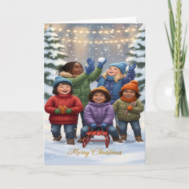 Joyful Snow Day – Kids Christmas Greeting Card (Front)