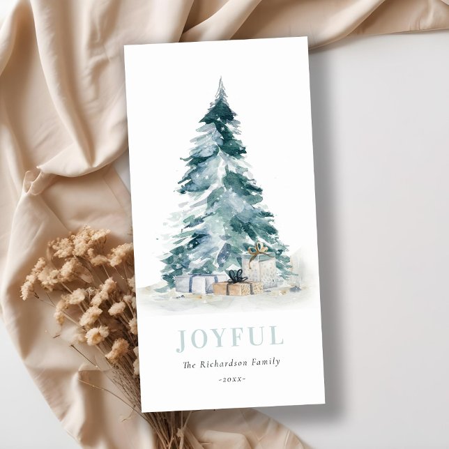 Joyful Snow Watercolor Pine Christmas Tree Gifts Holiday Card (Creator Uploaded)