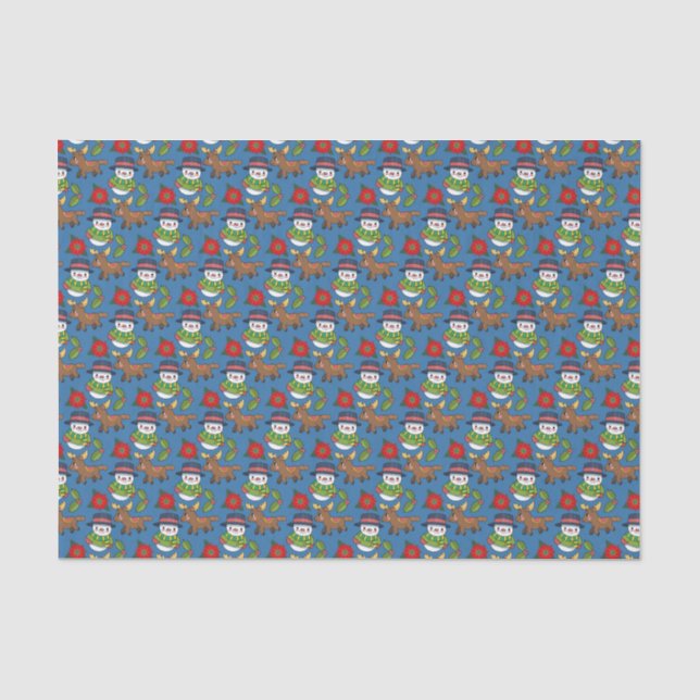 Joyful Snowman Deer Winter Holiday Pattern Tissue Paper (Front)