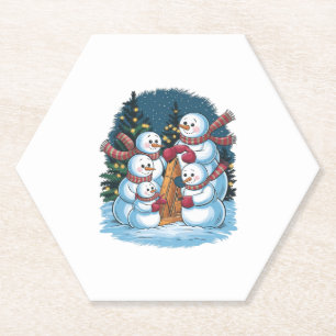 Joyful Snowman Family Paper Coaster