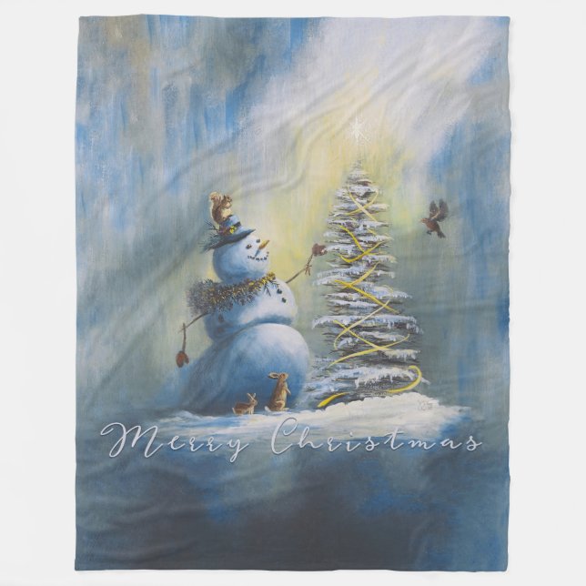 Joyful Snowman Fleece Blanket (Front)