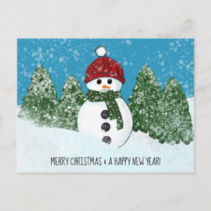 Joyful Snowman Merry Christmas and Happy New Year Postcard