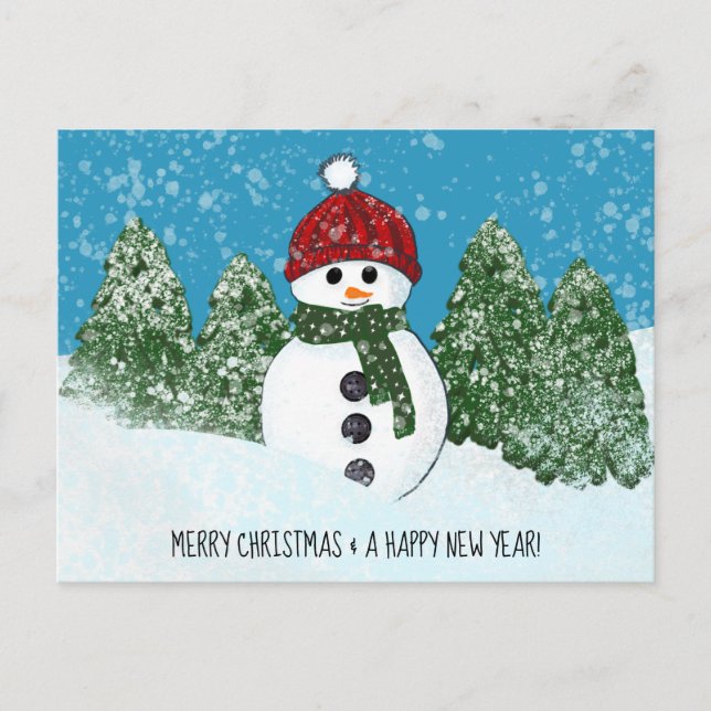 Joyful Snowman Merry Christmas and Happy New Year Postcard (Front)