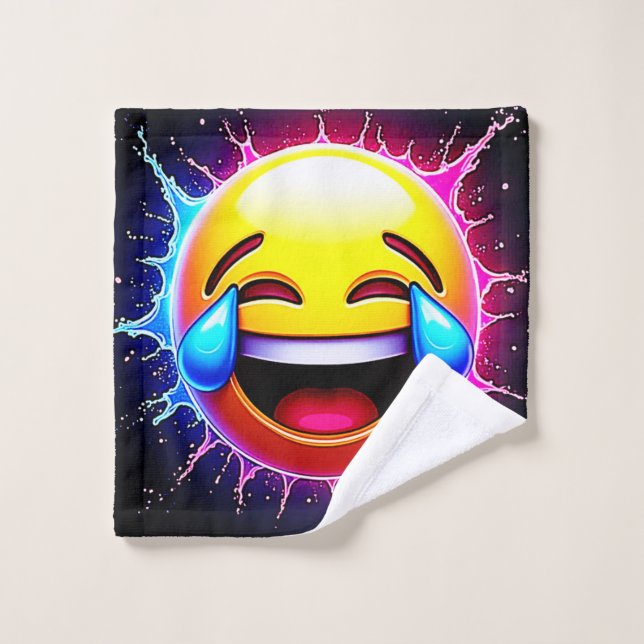 Joyful Splash: Laughing Emoji Art Bath Towel Set (Wash Cloth)