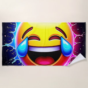 Joyful Splash: Laughing Emoji Art Beach Towel