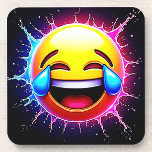 Joyful Splash: Laughing Emoji Art Coaster