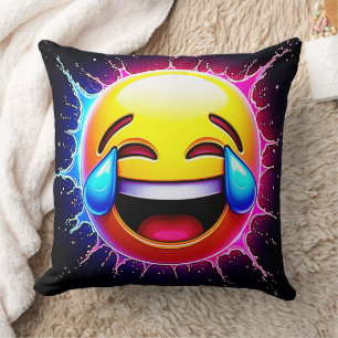 Joyful Splash: Laughing Emoji Art Cushion