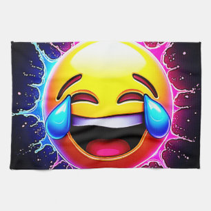 Joyful Splash: Laughing Emoji Art Tea Towel
