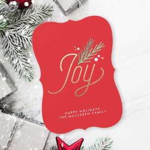 Joyful Sprig Faux Foil Red Bracket Holiday Card
