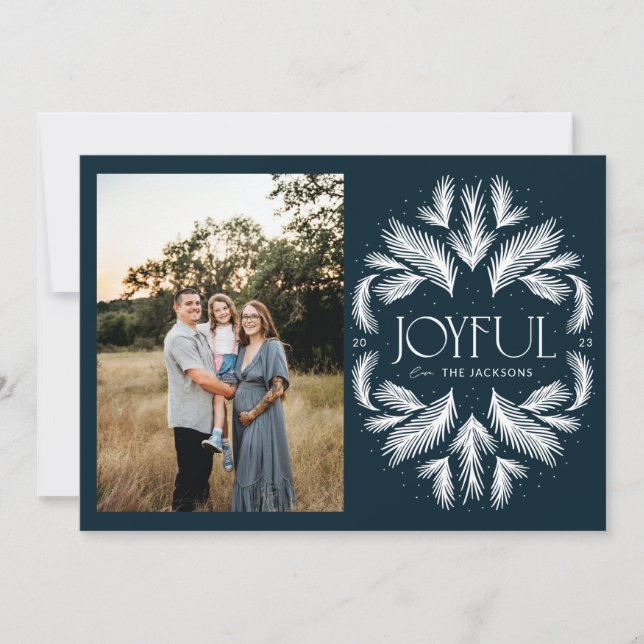 Joyful Spruce Frame Blue Holiday Card (Front)