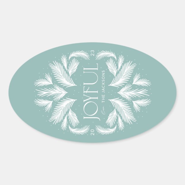 Joyful Spruce Frame Teal Oval Sticker (Front)