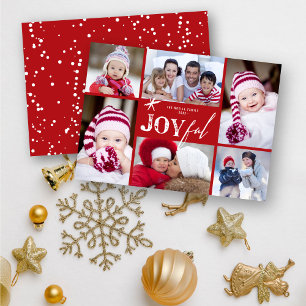 Joyful Star Mix Typography Modern 6 Photo Grid  Holiday Card