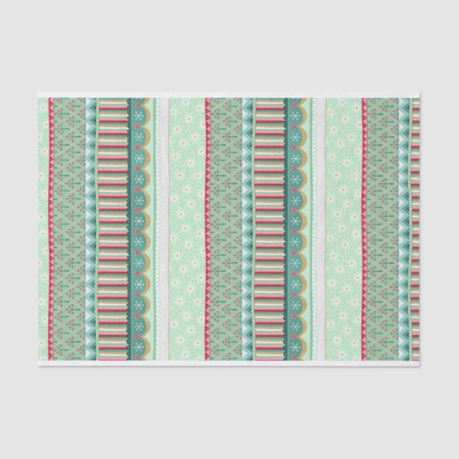Joyful Stripe Green Christmas Tissue Paper (Front)