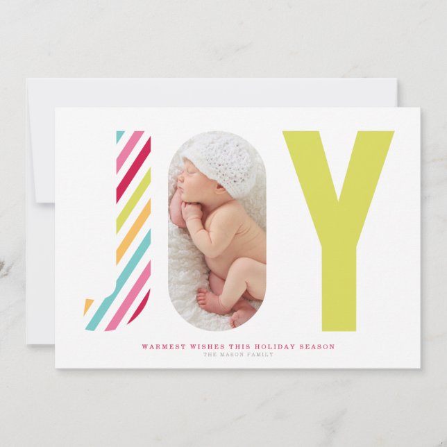 Joyful Stripes | Bright Green Holiday Card (Front)