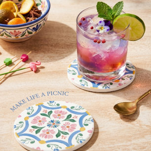 Joyful Sunny Floral Cottage Coaster
