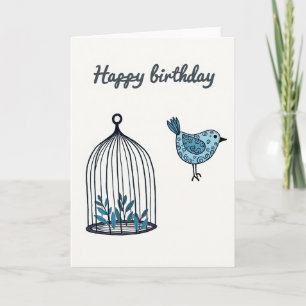 Joyful Swirl Bird Illustration Card