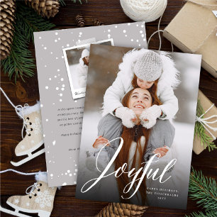 Joyful Swirls White Script Christmas Classic Photo Holiday Card