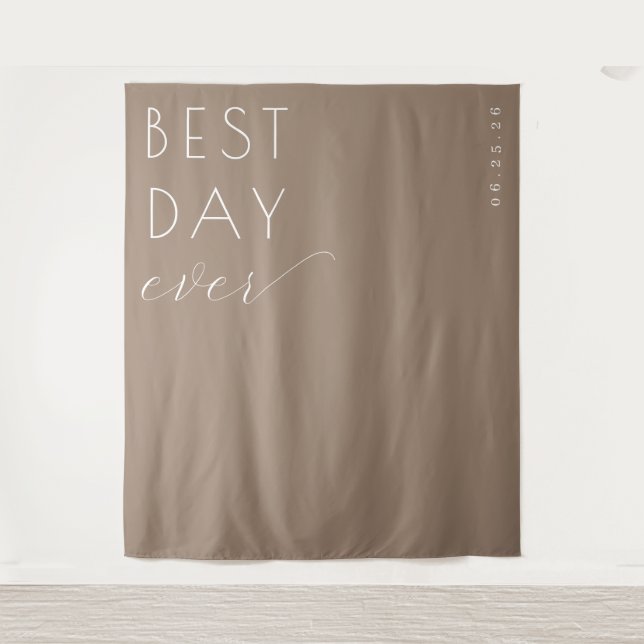 Joyful Taupe Minimalist Celebration Sign Tapestry (Front)