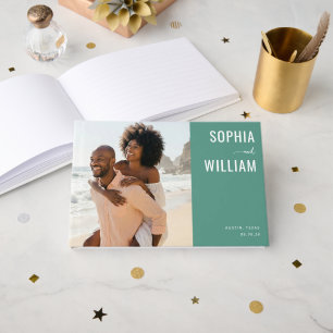 Joyful Teal Minimalist Photo Guest Book