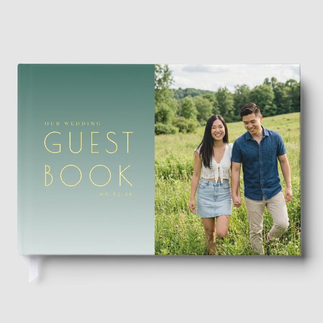 Joyful Teal Modern Photo Guest Book (Front)