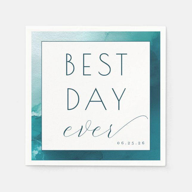 Joyful Teal Watercolor Celebration Napkin (Front)