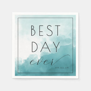 Joyful Teal Watercolor Celebration Napkin